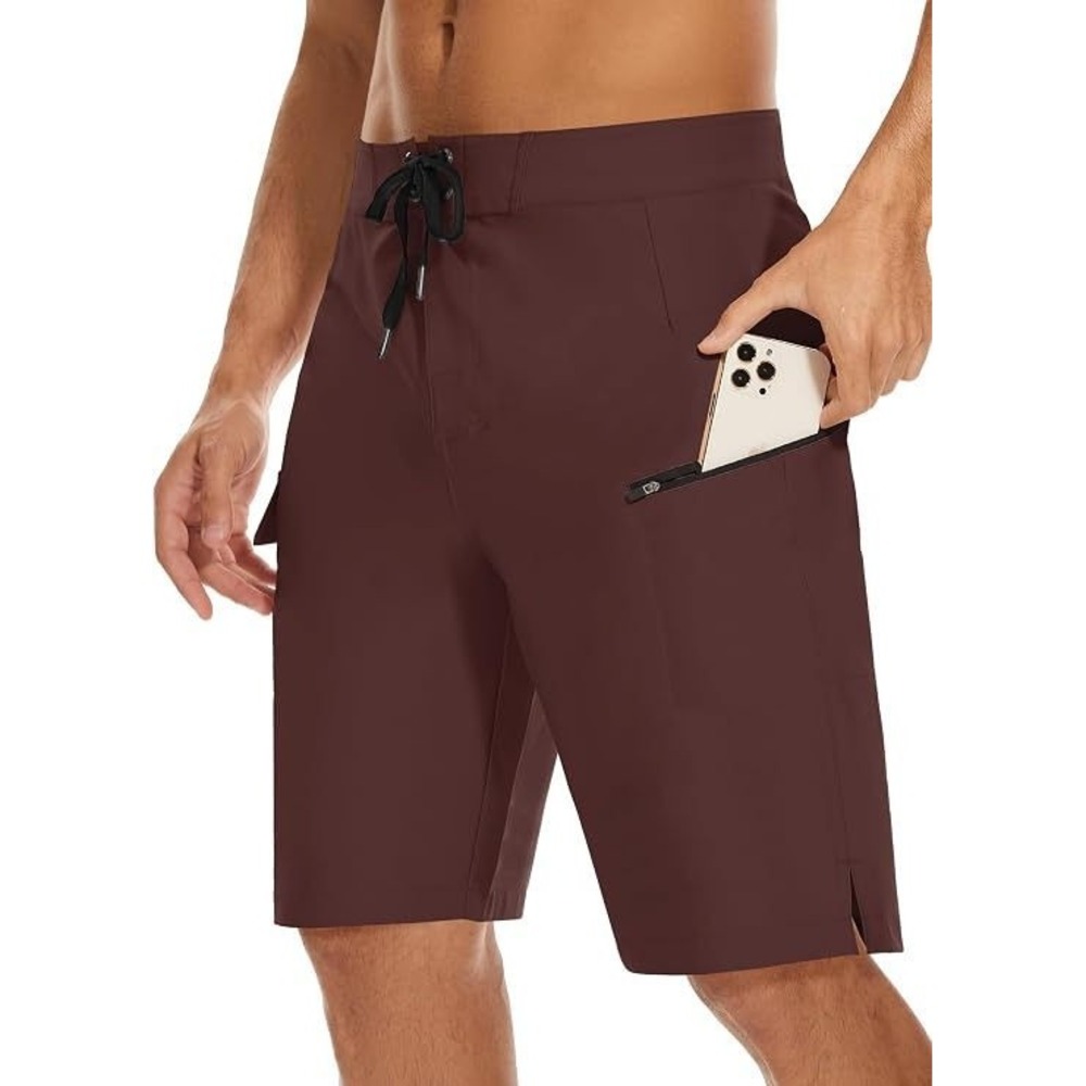 Mivei Men's 22" Long Swimwear Boardshorts w/ Zipper Pocket - Brown - Sz 36